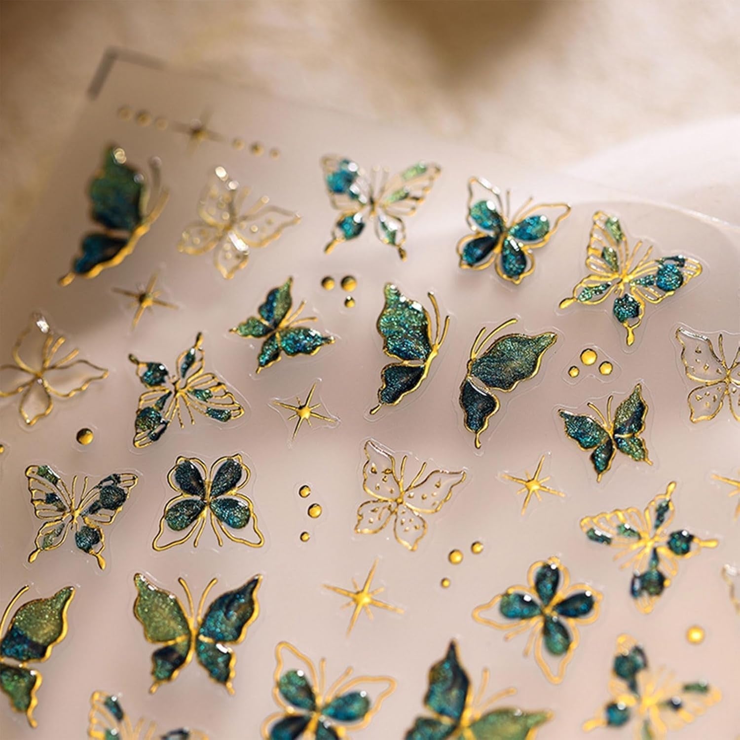 JMEOWIO 3D Nagelsticker Groen Goud Schmetterling Nail Art Sticker Selbstklebend Nagelaufkleber 5D Stereoskopische Decoratie Nageldesign Zubehör 1 Blatt