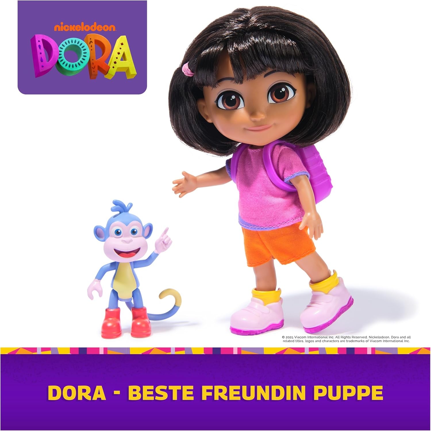 DORA - Beste Vriend Pop - Maat 22 cm, met kambaar haar, schooltas en apenlaarzen, bekend uit de populaire tv-serie, voor kinderen vanaf 3 jaar