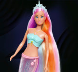 Steffi Love magische regenboogzeemeermin, zeemeerminpop met magische regenbooglichtfunctie en extra lang haar, 39 cm, vanaf 3 jaar