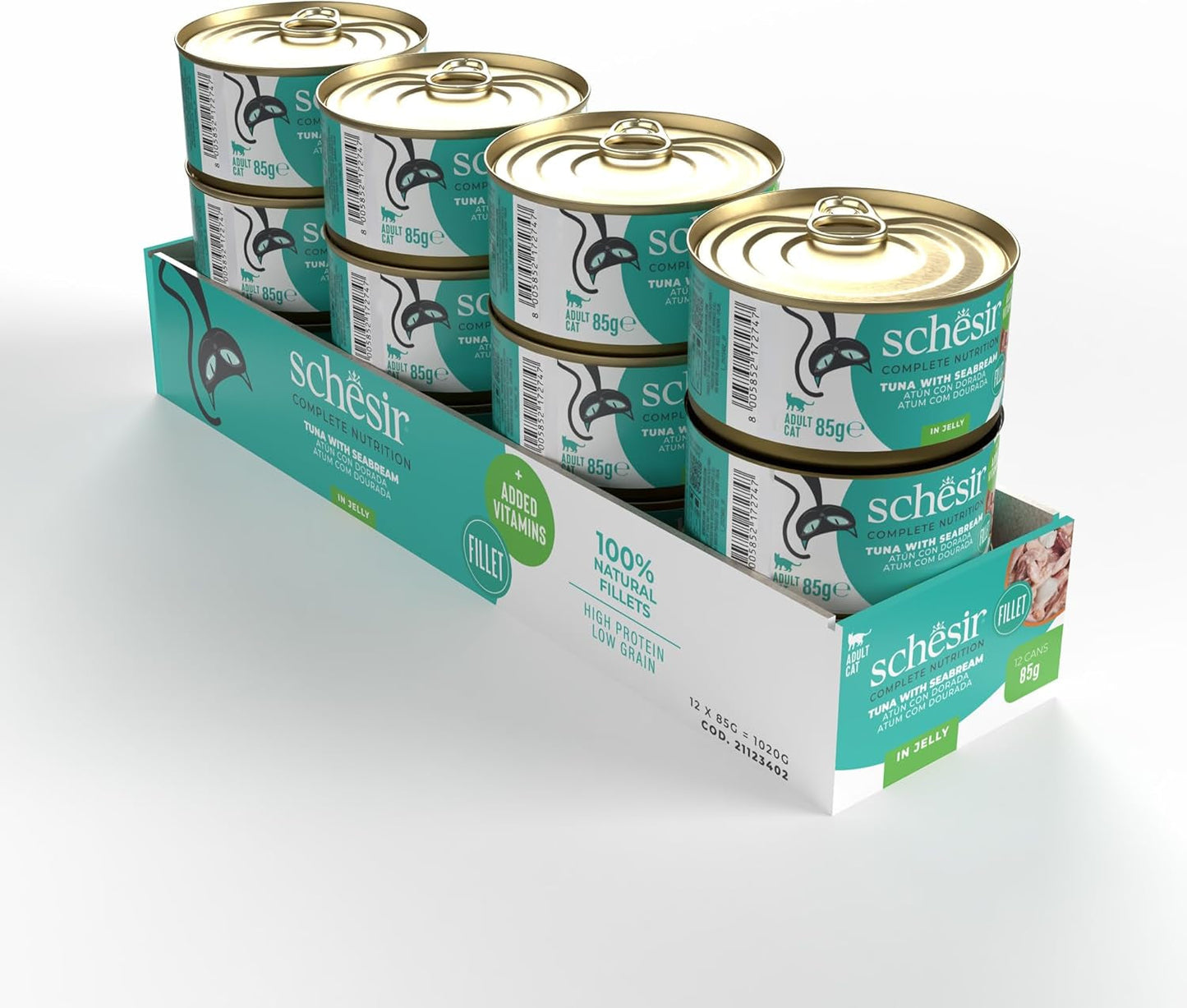 Tonijn met gouden gelei, nat kattenvoer, blik, 100% natuurlijk, met toegevoegde vitamines, 12 x 85 g