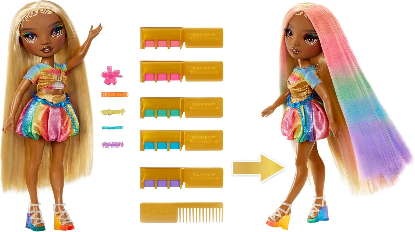 Rainbow High Haarkrijt & Stylingpop - Meline - 28 cm regenboog en goud wasbare haarkrijtpop, kleuren, stylen, spelen, uitspoelen en herhalen, voor kinderen van 4-12 jaar