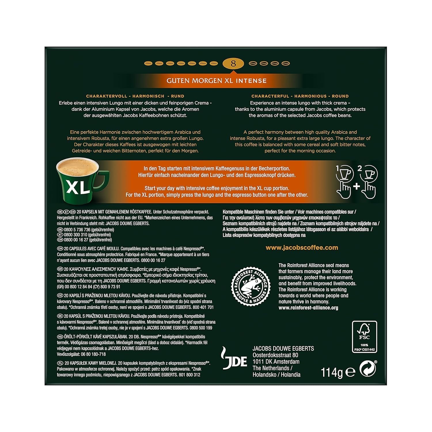 Jacobs Kaffeekapseln Guten Morgen XL Intense - 10er Pack (10 x 20 Getränke) & Kaffeekapseln Espresso Intenso, Intensität 10 van 12, 200 Nespresso®* compatibele Kapseln, 10 x 20 Getränke