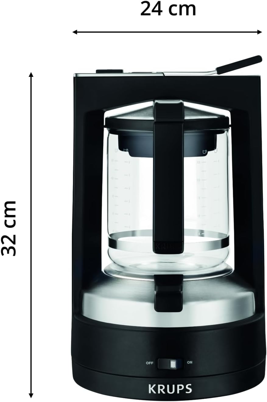 Krups T8 Filter-espressomachine, 850 Watt, automatische uitschakeling, 8-12 kopjes, 1 liter inhoud, permanent filter, verlichte aan/uit-schakelaar, eenvoudig te gebruiken, zwart, KM4689