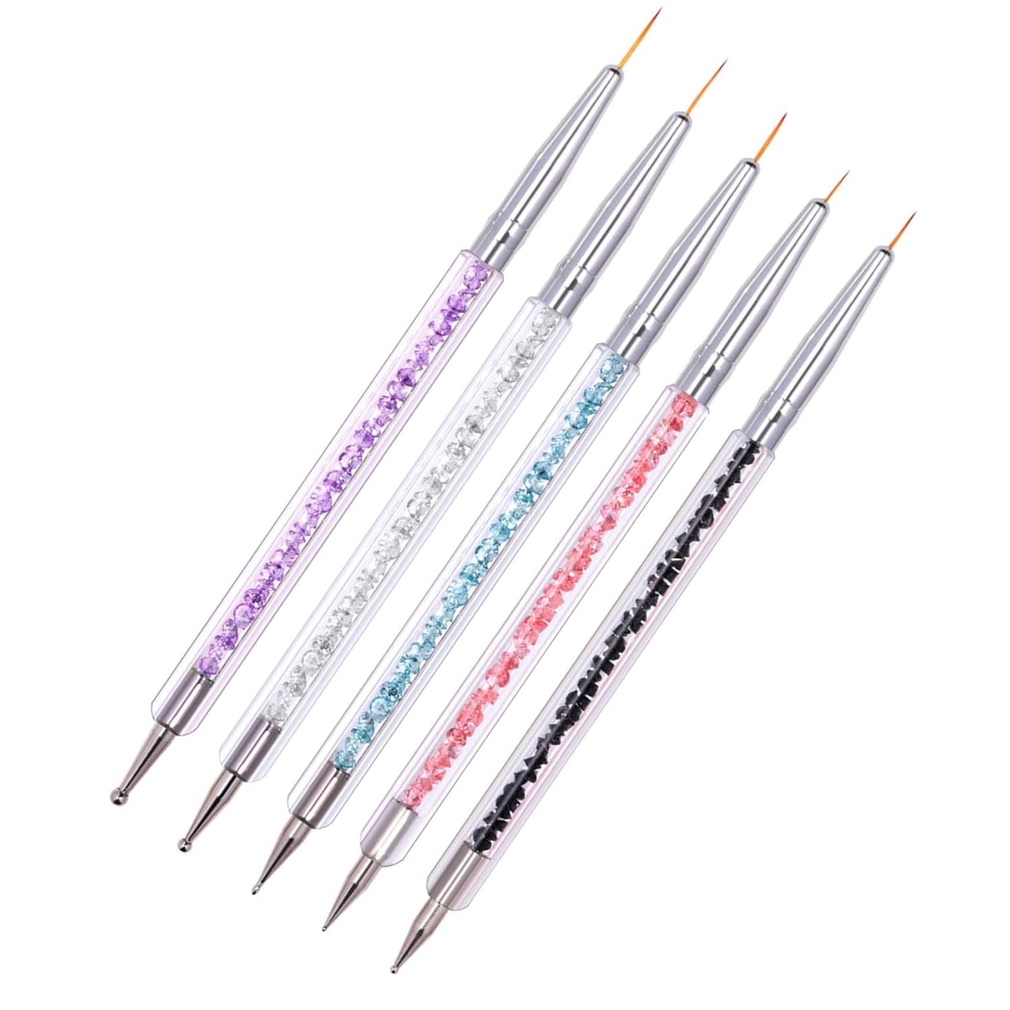 5 Stück Nagel Pinsel Set, Nageldesign Pinsel, Nail Art Dotting Tools, Dual-Ended Professionele Acryl Nail Art Pen voor DIY Nail Art Design