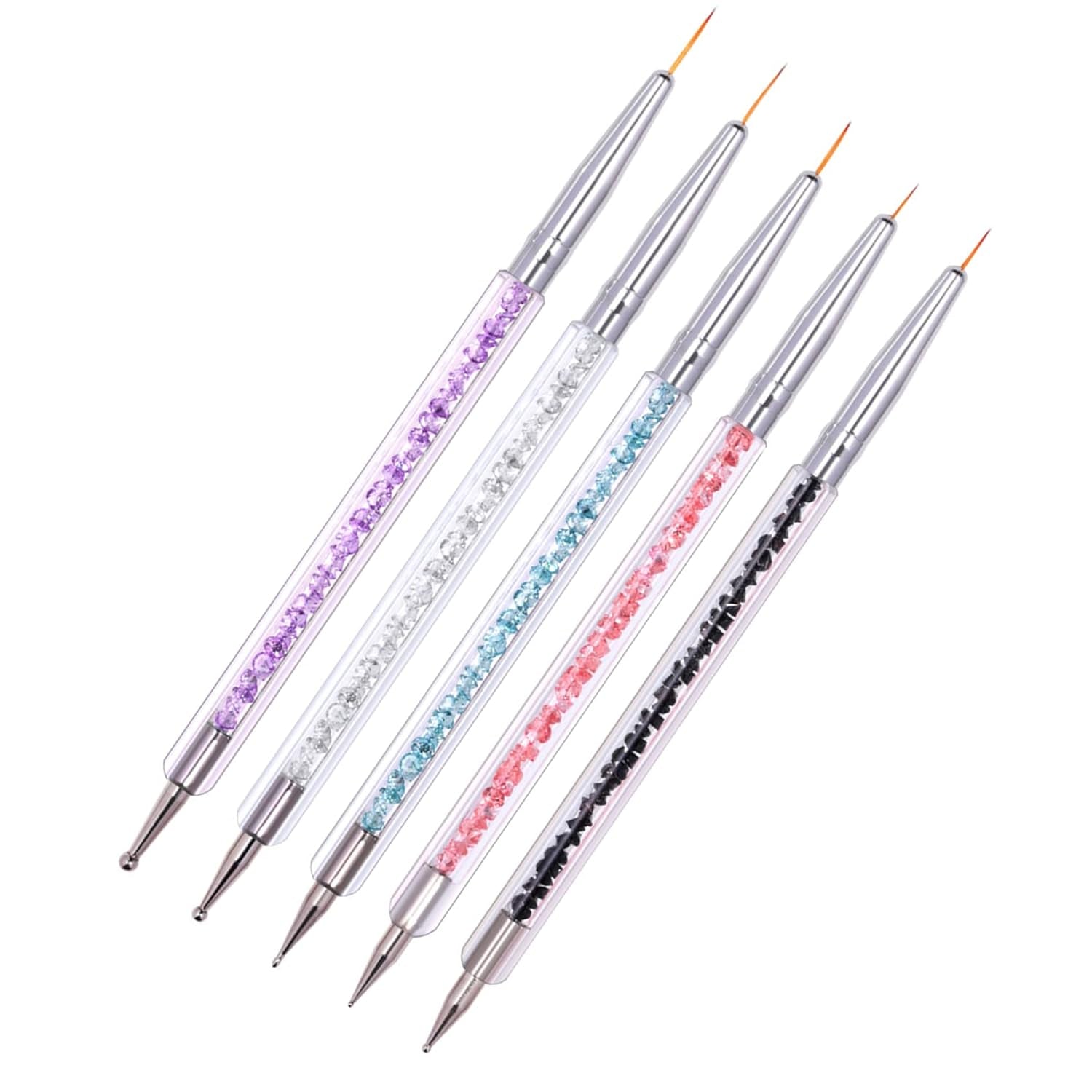 5 Stück Nagel Pinsel Set, Nageldesign Pinsel, Nail Art Dotting Tools, Dual-Ended Professionele Acryl Nail Art Pen voor DIY Nail Art Design