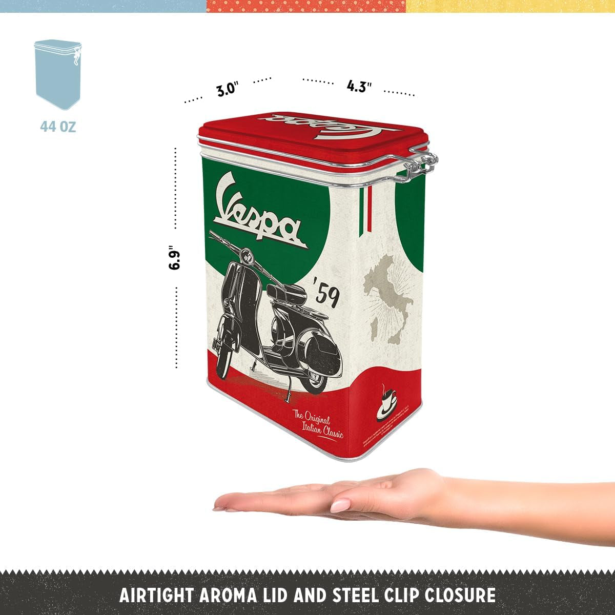 Nostalgic-Art Retro Koffiedoos, 1,3 L, Vespa - Italiaanse klassieker - Cadeau-idee voor scooterfans, Origineel gelicentieerd product (OLP), Vintage Design Workshop Decoratie, Vintage Design Workshop Decoratie Voedselopbergdozen Naty Shop