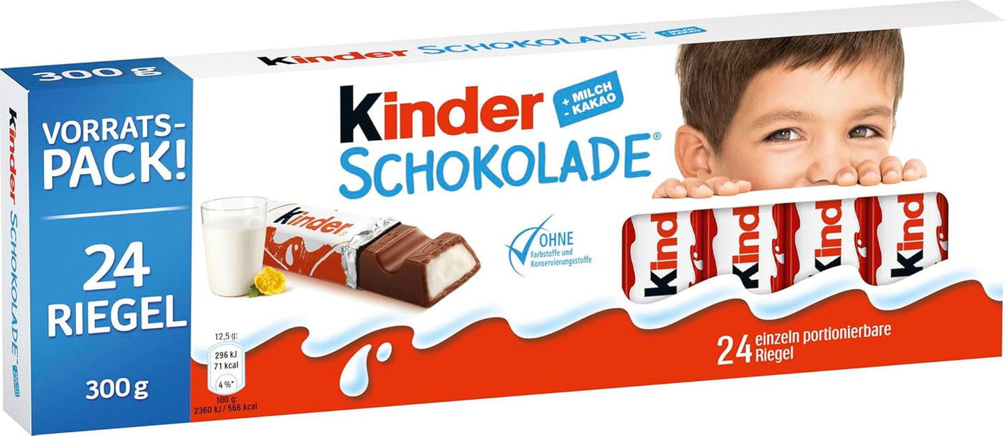 Kinder Chocolate - Gevulde melkchocoladerepen - 1 pakje met 24 individuele repen (24 x 12,5 g).