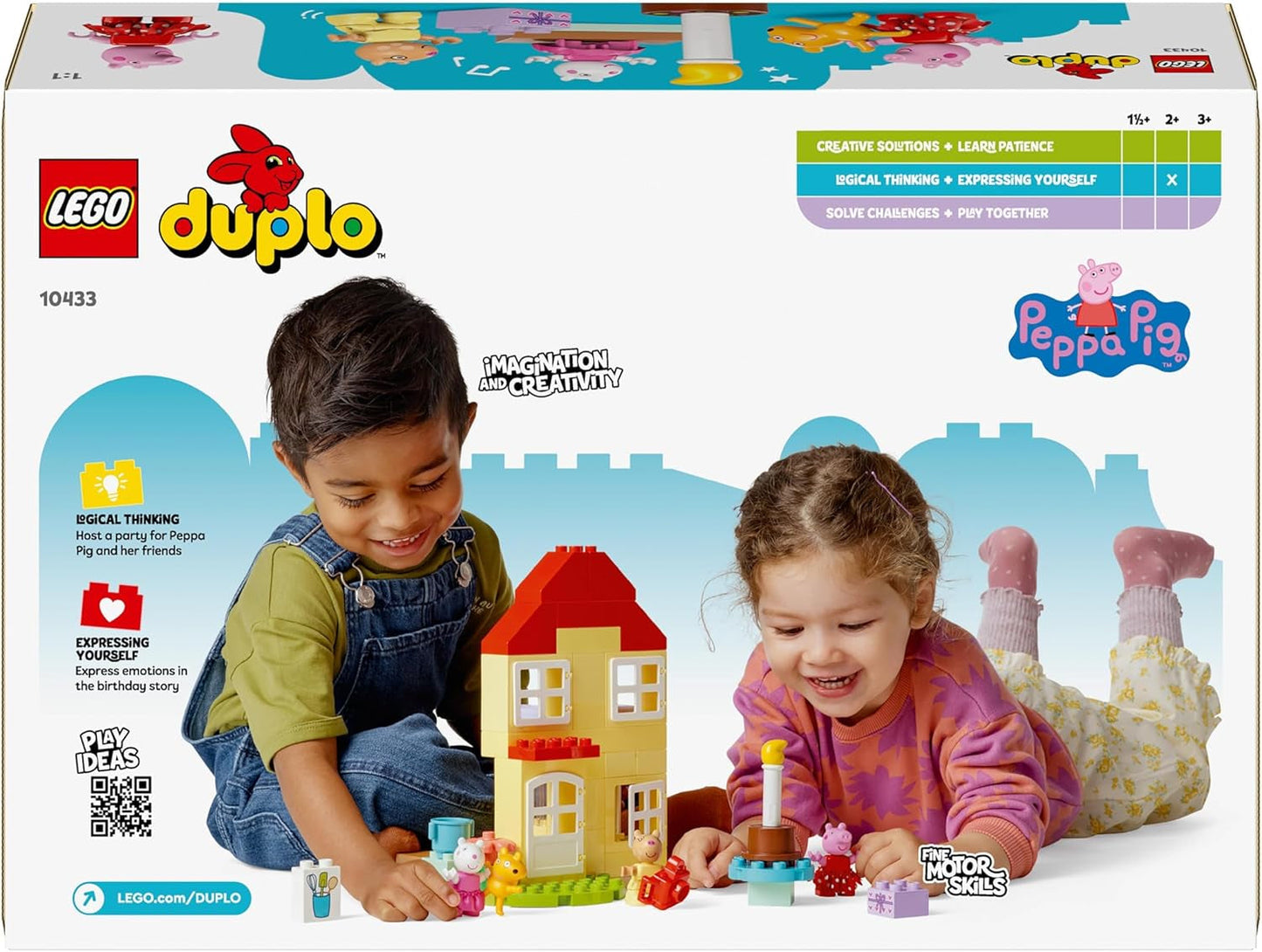 LEGO DUPLO Peppa's verjaardagshuis: Creatief speelgoed met 3 figuren, bouw en herbouwd speelgoedhuis voor 2-jarigen, jongens en meisjes, bevordert de behendigheid 10433 Bouwsets Besuche den LEGO-Store