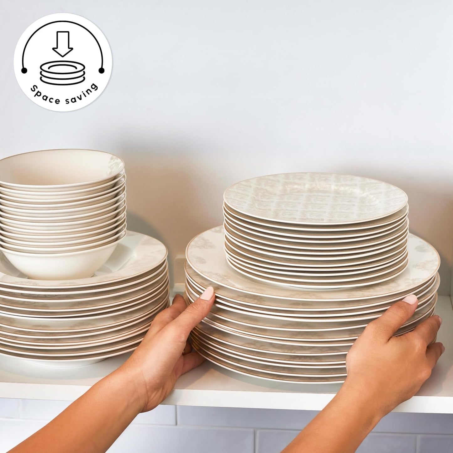 Karaca Elegance Bone Siena Serviesset voor 12 personen, moderne porseleinen serviesset, serviesset met soepkommen, serveerschaal, diepe borden, dessertborden - wit en goud