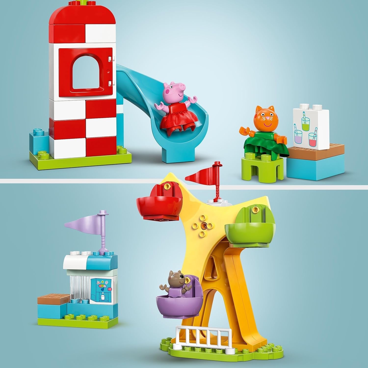 LEGO DUPLO Peppa Wutz Kermis - Kinderspeelgoed en motoriekspeelgoed voor kinderen vanaf 2 jaar - Kleuterspellen met reuzenrad, glijbaan en 3 figuren waaronder Mollie Kitty en Klausi Kläff - Cadeau voor kinderen 10453 Bouwsets Besuche den LEGO-Store