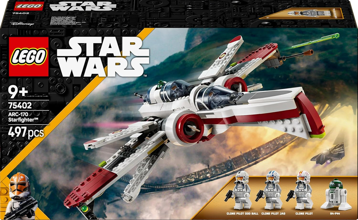 LEGO Star Wars 75402 ARC-170 Starfighter speelgoed met 4 minifiguren, waaronder Clone Pilot en Droid R4-P44, verzamelobject, cadeau voor Revenge of the Sith-fans en jongens en meisjes vanaf 9 jaar Bouwsets Beuche in LEGO-Store