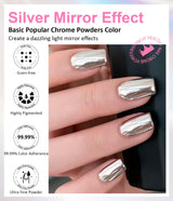 BISHENGYF Silver Chrome Nail Powder – Metal Holo Chromfarbener Nagelpuder, 1G Cromepulver Nägel Glitzer Glänzende Silver Nagelpulver Spiegeleffekt Pigment Nagelkunst, DIY-Design-Dekor Frauen Gift