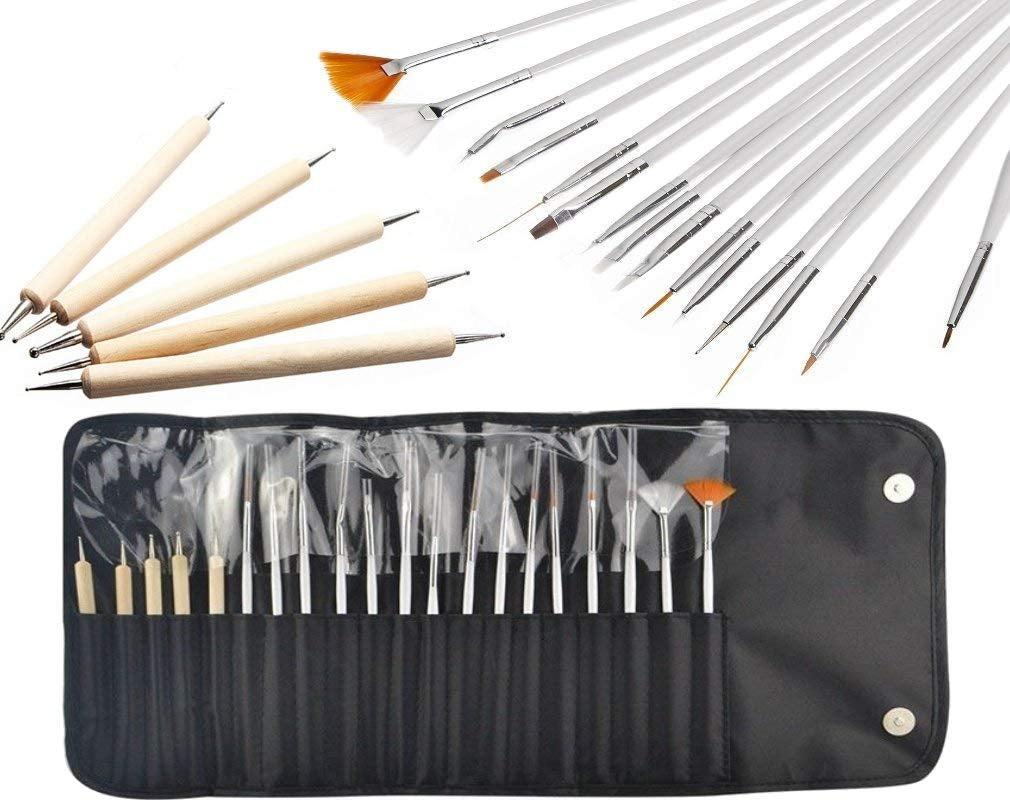® 20 x professionele nagelborstels, gel, verfborstels, kunstenaarsborstels, Franse nagelborstelset, gereedschapsset met puntige punt, voor nagelontwerp, schilderen, stippenpatroon, enz., met tas