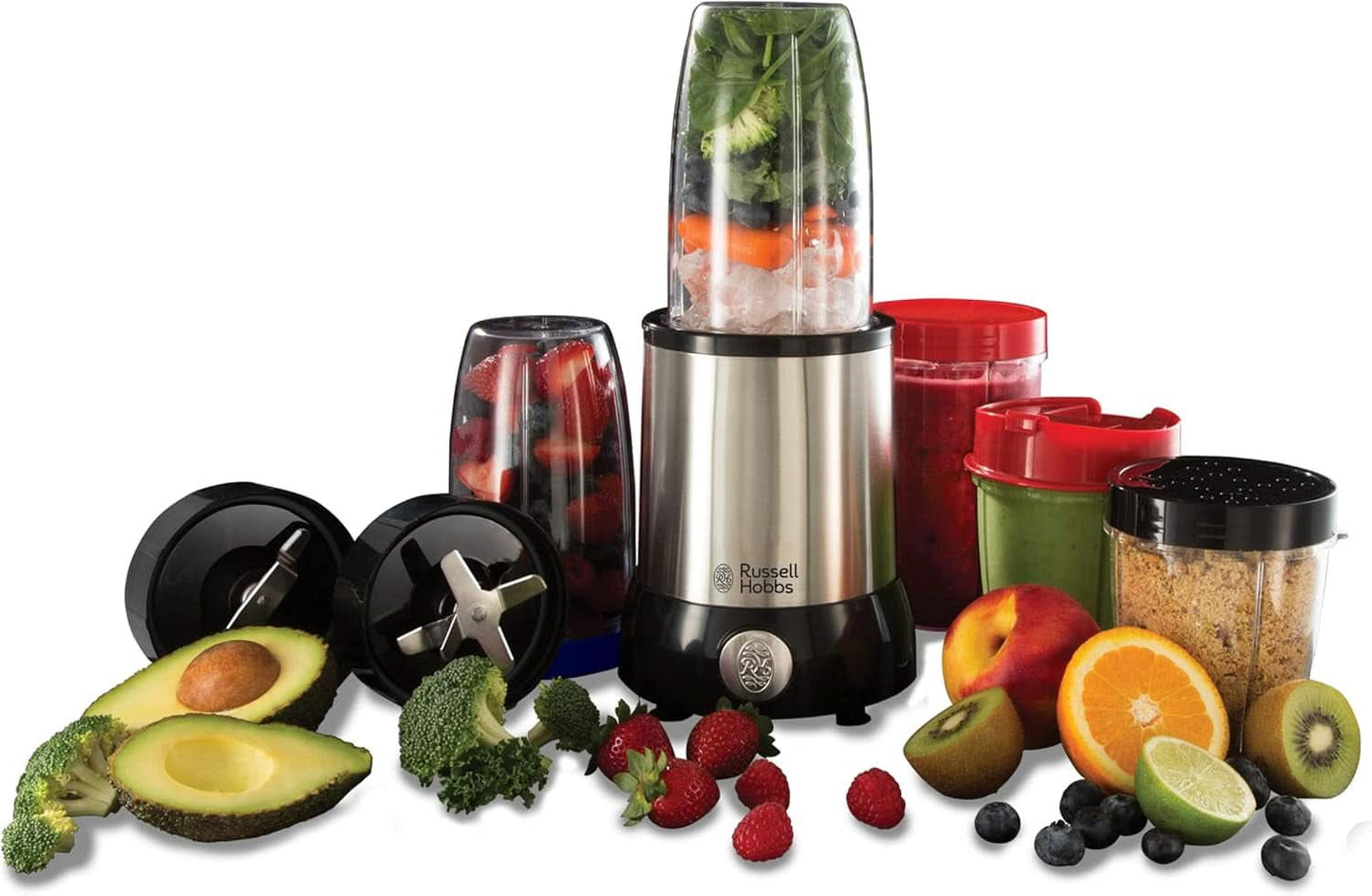 Russell Hobbs Mixer [Multifunktions- Standmixer] Nutriboost (Incl. 5 Bpa-vrij en Spülmaschinengeeignete Behälter + Deckel, 22.000 U/Min, 0,9 Ps-Motor) Elektrischer, Smoothie-Maker 23180-56 Keuken Naty Shop