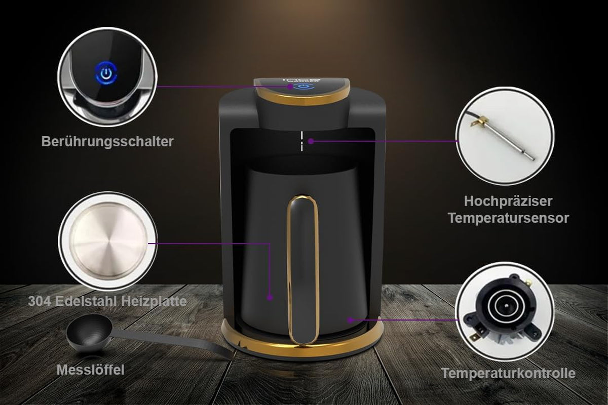 Turkse koffiezaak Inca | Türk Kahve-machines | 250 ml (1-4 kopjes) | 400W | IKM-01 | Bescherming tegen morsen en koken zonder water | Roestvrijstalen verwarmingsplaat | Automatische uitschakeling | Voor een perfecte Turkse koffie