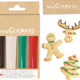 Scrapcooking - Set van 4 kerstchocolade kleurpotloden - bruin, wit, groen en rood - eetbare kleurstof - kleurstof voor schrijven - schrijven en tekenen op desserts, cakes en koekjes - 7060