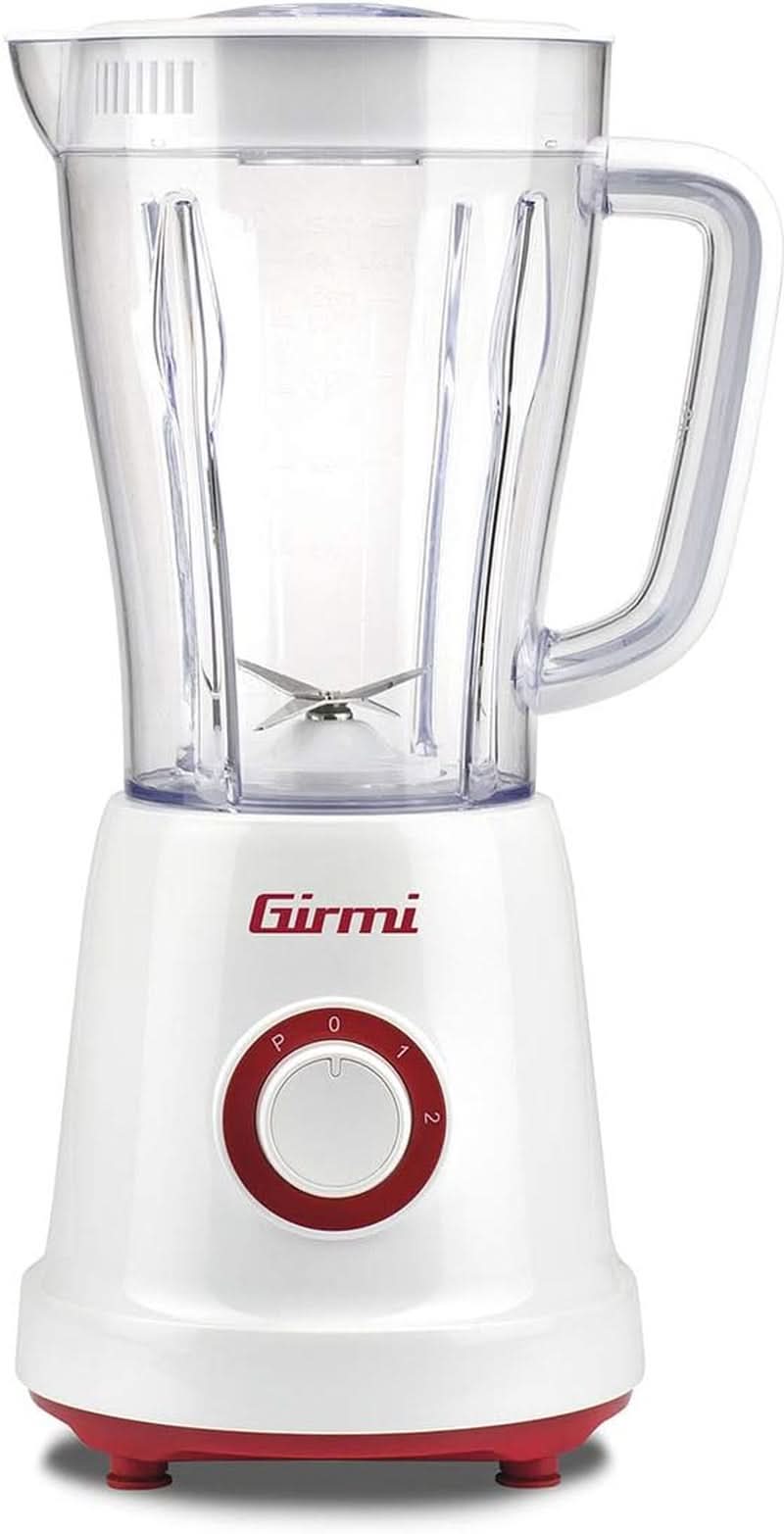 Girmi FR46 Elektrische Mixer, 1,5 Liter, 2 Geschwindigkeiten Met Pulse-Funktion, 4 Edelstahlklingen, Messbecherdeckel, Messbecher Mit Scale, Sicherheitseinrichtung, Weiß/Rot Kitchen Naty Shop