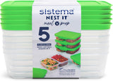 Nest IT-systeem voedselopslagcontainers Maaltijdbereidingsdozen | Luchtdichte voorraadbussen van 1,9 liter met DRIE compartimenten en deksels | BPA-vrij | Groen | 5 stuks Voedselbewaardozen Naty Shop 5 X 870 Ml