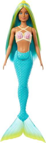 Barbie Zeemeerminpop met roze en lila fancy haar met hoofdband, schelptop en lavendelblauwe staartvinpop, HRR06 Naty Shop Dolls Zeemeermin met turquoise vin