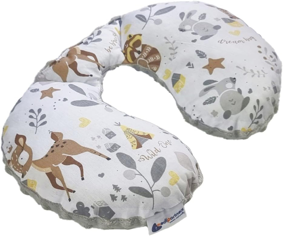 Medi Partners Baby Nekkussen Neksteun 100% Katoen / Minky Baby Nekkussen voor Auto Wandelwagen Reizen Reizen Slaap Nekkussen Snooze Roll (REH met Grijze Minky) Cervicale Orthopedische Kussens Naty Shop Hert met Grijze Minky