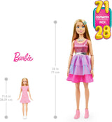 Barbie extra grote pop (71 cm) - roze jurk, blond haar met haarspeldje en ketting, cadeau voor kinderen vanaf 3 jaar, HJY02 poppen Naty Shop