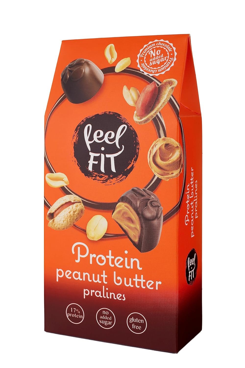 Feel FIT Proteïnepralines met pindakaas in melkchocolade van hoge kwaliteit, zonder toegevoegde suiker, 17% eiwit, glutenvrij 66 g (1 pak)