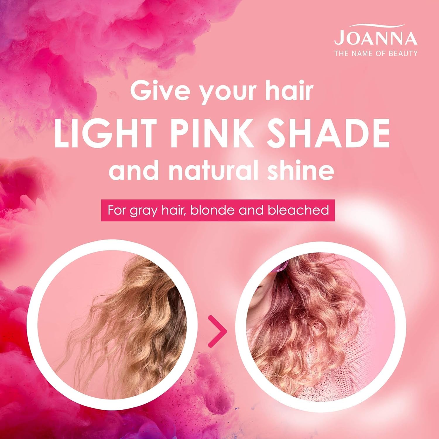 Joanna Ultra Color - Roze kleurconditioner voor blond en licht haar - Pastelroze - Natuurlijke glans - Verwijdert de gele tint uit grijsblond haar - Tijdelijke werking - 150 ml Haarverf Naty Shop