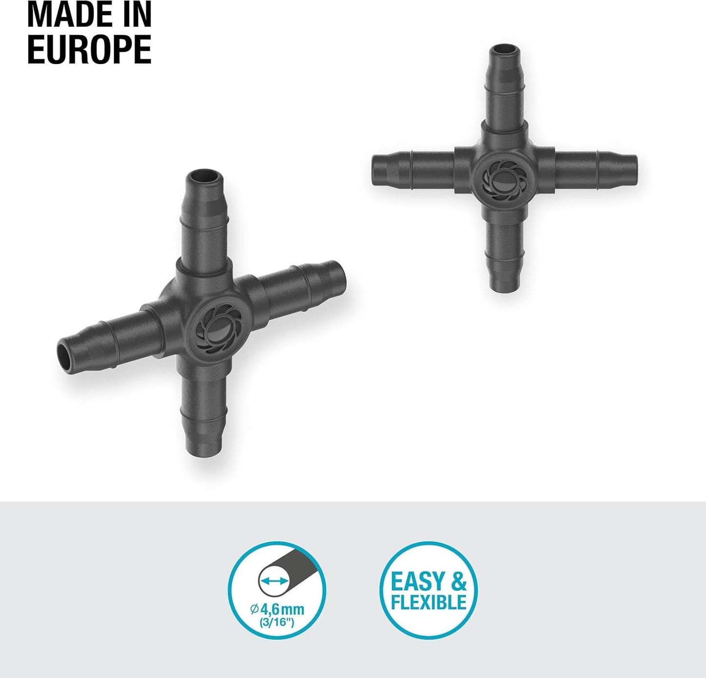 Gardena Micro-Drip-System - Kruisverbinding 4,6 mm (3/16 inch): Accessoire voor aftakverdeling en druppelleidingen, knikvrije installatie met Easy & Flexibele aansluittechniek (13214-20)
