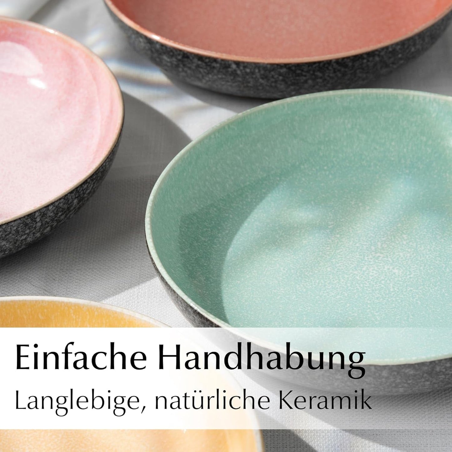 MIAMIO - Dinerborden, set van 6 (850 ml) / grote en diepe pastaborden, bordenset voor 6, keramische slakom / vaatwasser- en magnetronbestendig - Las Palmitas-collectie