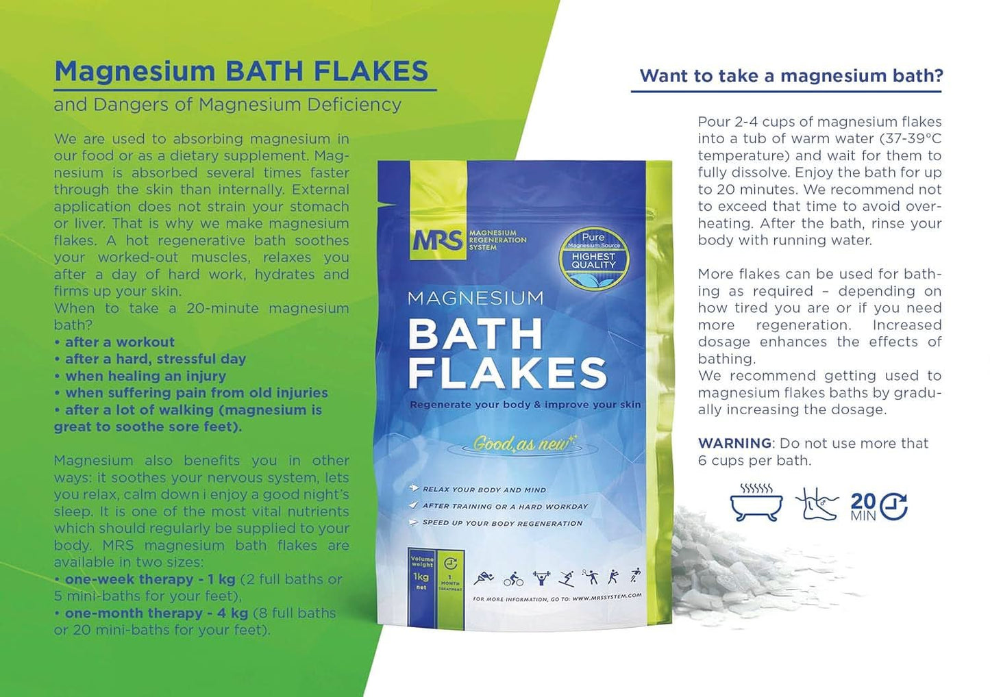 MRS 100% natuurlijke magnesiumchloridevlokken - ideaal badzout voor een voetenbad, vol bad en tegen magnesiumtekort - 4 Kg Douche en Bad Naty Shop