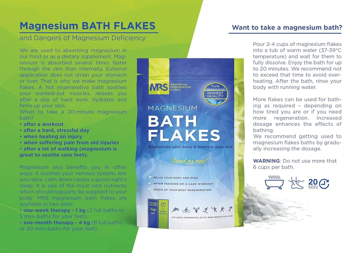 MRS 100% natuurlijke magnesiumchloridevlokken - ideaal badzout voor een voetenbad, vol bad en tegen magnesiumtekort - 4 Kg Douche en Bad Naty Shop