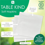 Table Kind 100 witte zachte servetten in bulk, hoogwaardige servetten voor feesten, catering en dagelijks gebruik, FSC, duurzaam en recyclebaar, gemaakt in de EU | 2-laags | 33 cm