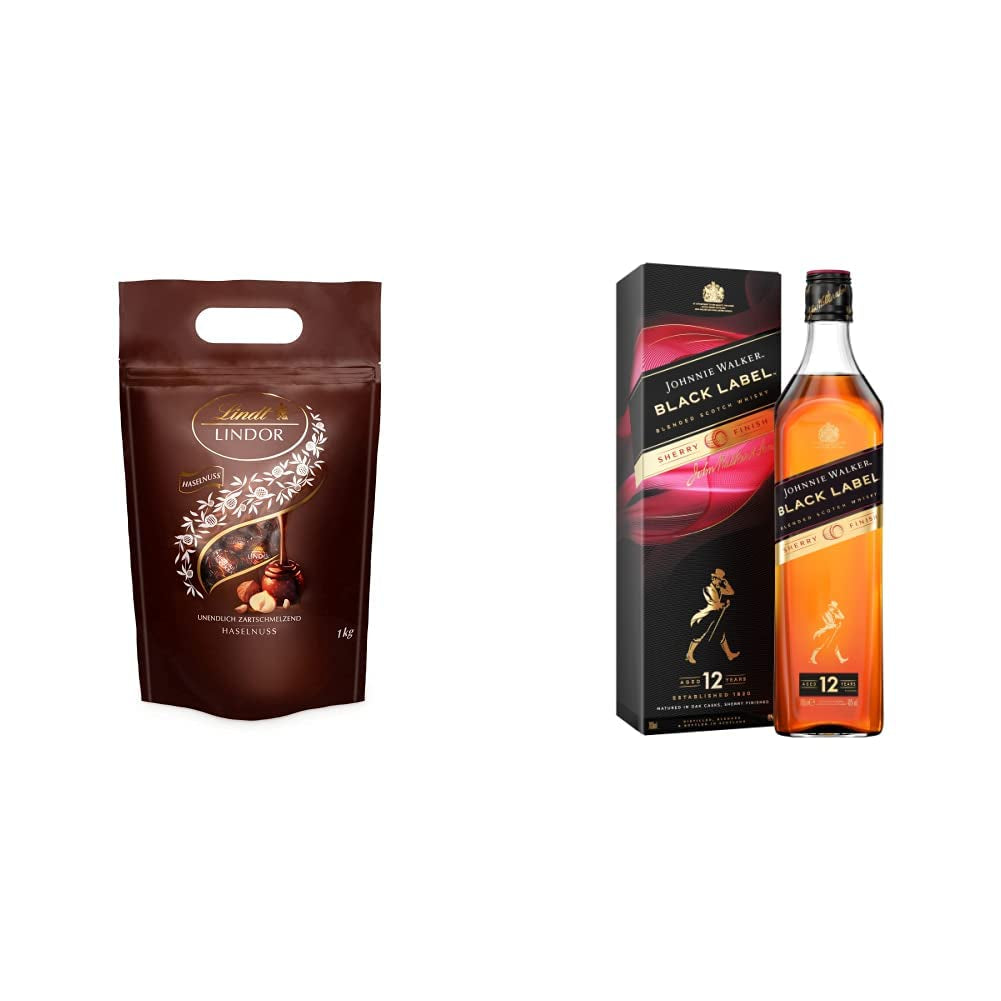 LINDOR chocoladebolletjes met hazelnoten, zak 1 kg + Johnnie Walker Sherryvat 0,7 liter