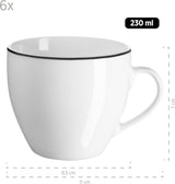 Mäser Nola Serie Modern 6-Persoons Koffieservies Wit met Zwarte Rand 18-delige Serviesset Koffiekopjes Schoteltjes en Dessertbordjes - Rond Koffieservies Koffieset Wit