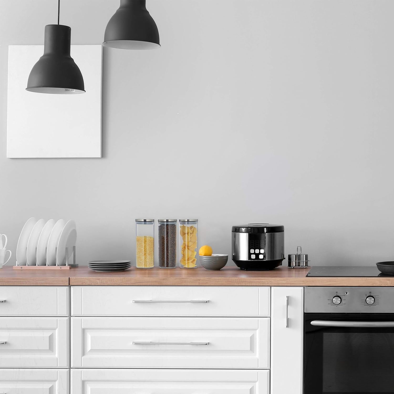 Relaxdays Voorraadpotten set van 3, verzegeld, roestvrijstalen deksel, voor pasta, muesli en rijst, 1,5 liter keukencontainer, transparant zilver, 24 x 9,5 x 9,5 cm, transparant zilver Voedselbewaardozen Naty Shop