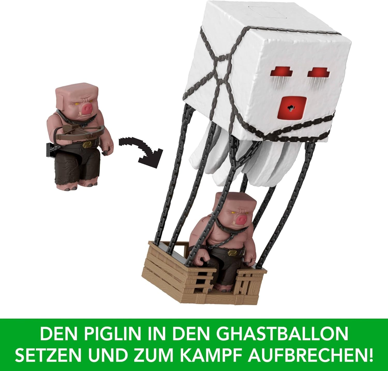 Mattel Minecraft-actiefigurenset, Ghast met vuuraanval, lichten, geluid, starter en projectiel, Piglin Warrior, geïnspireerd door de film, JFB69 Actiefiguren Naty Shop