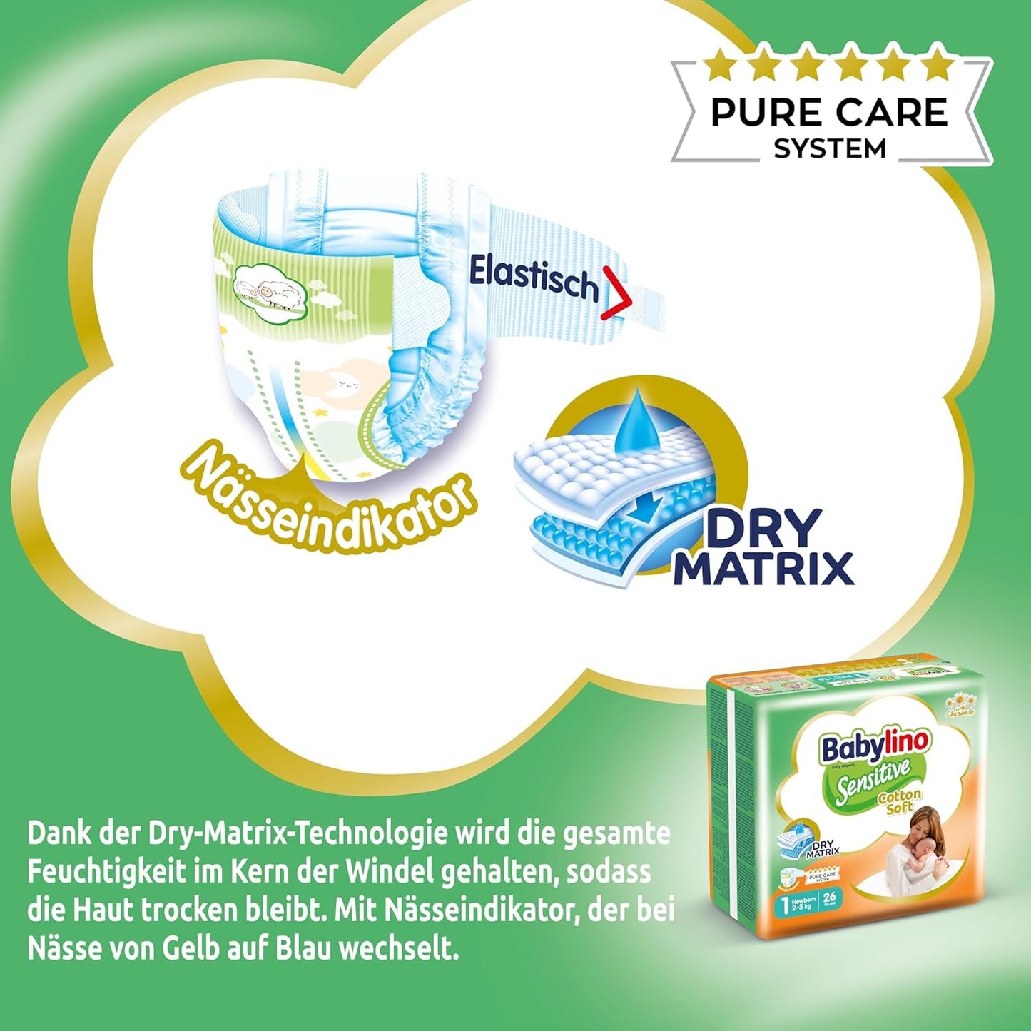 Gevoelige babyluiers, maat 1, newborn (2-5 kg), 26 stuks
