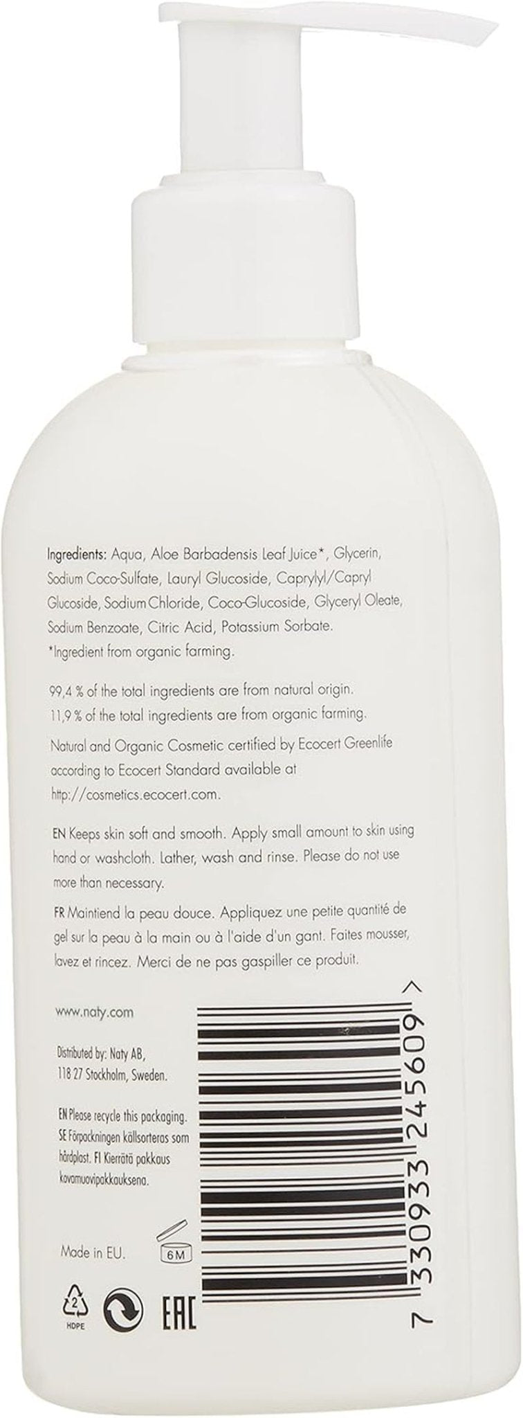 Eco by Naty, douchegel voor kinderen, biologische plantaardige ingrediënten met 0% geur, hypoallergeen en dermatologisch getest, fles van 200 ml Kinderen - Bad- en huidverzorging Naty Shop