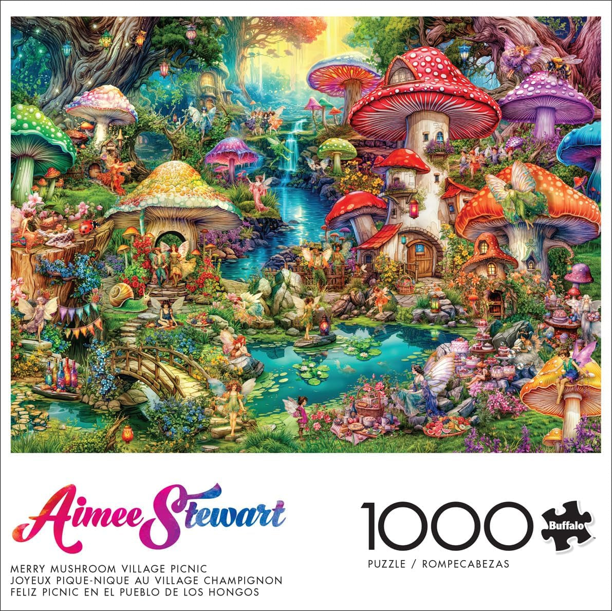 Buffalo Games - Aimee Stewart - Merry Mushroom Village Picnic - puzzel van 1000 stukjes voor volwassenen, uitdagende puzzel, perfect voor game-avonden - kant-en-klaar formaat 26,75 x 19,75 cm puzzel Naty Shop