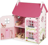 Janod - Mademoiselle houten poppenhuis, 3 verdiepingen en 11 accessoires, replica speelgoed, stimuleert de verbeelding, vanaf 3 jaar, J06581, Roze Naty Shop poppenhuizen