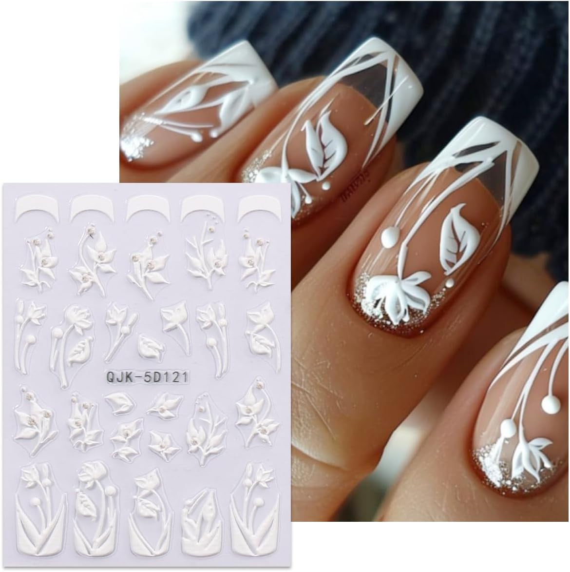 JMEOWIO 3D Nagelsticker Blumen Nail Art Sticker Selbstklebend Nagelaufkleber 5D Stereoskopisch Frühling Zomer Decoratie Nageldesign Zubehör 4 Blatt
