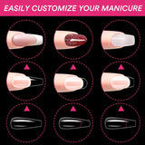 Alyvisun Ballet nageltips, 500 stuks volledig dekkende acryl nageltips met 240 stuks nagelstickers set, 10 maten transparante gelnageltips Zachte gelnageltips Ballerina nageltips