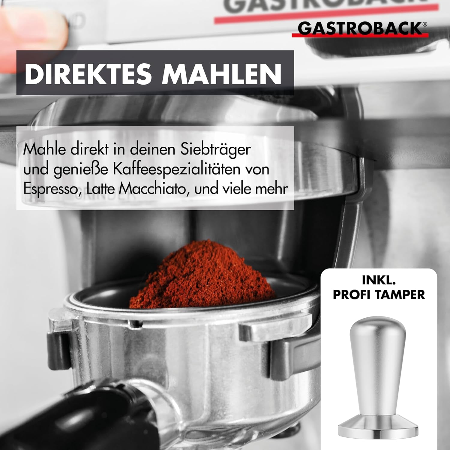 GASTROBACK espressomachine met molen inclusief melkkannetje, aandrukker en RVS portafilter - Barista espressomachine met melkopschuimer - Espressomachine met 30 maalstanden