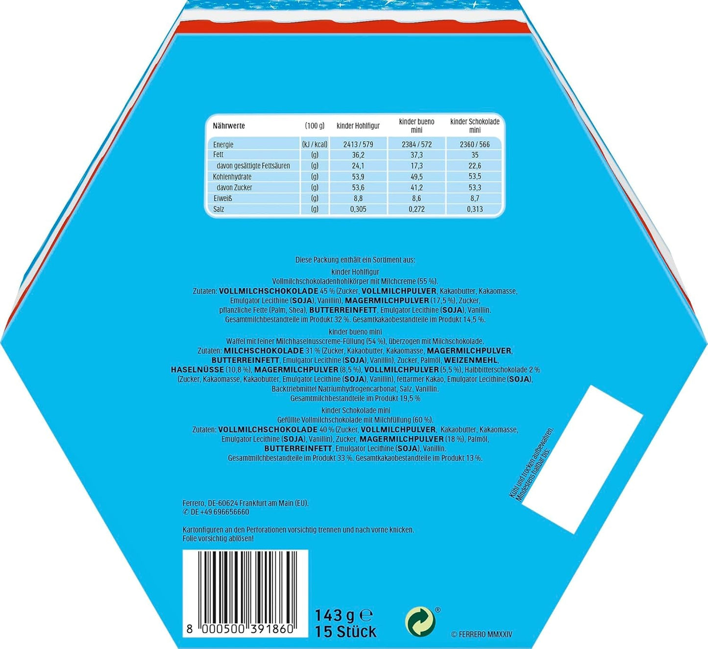 Kinder Mix Kerstbord - heerlijke chocoladespecialiteiten uit het Kinder assortiment - 143g