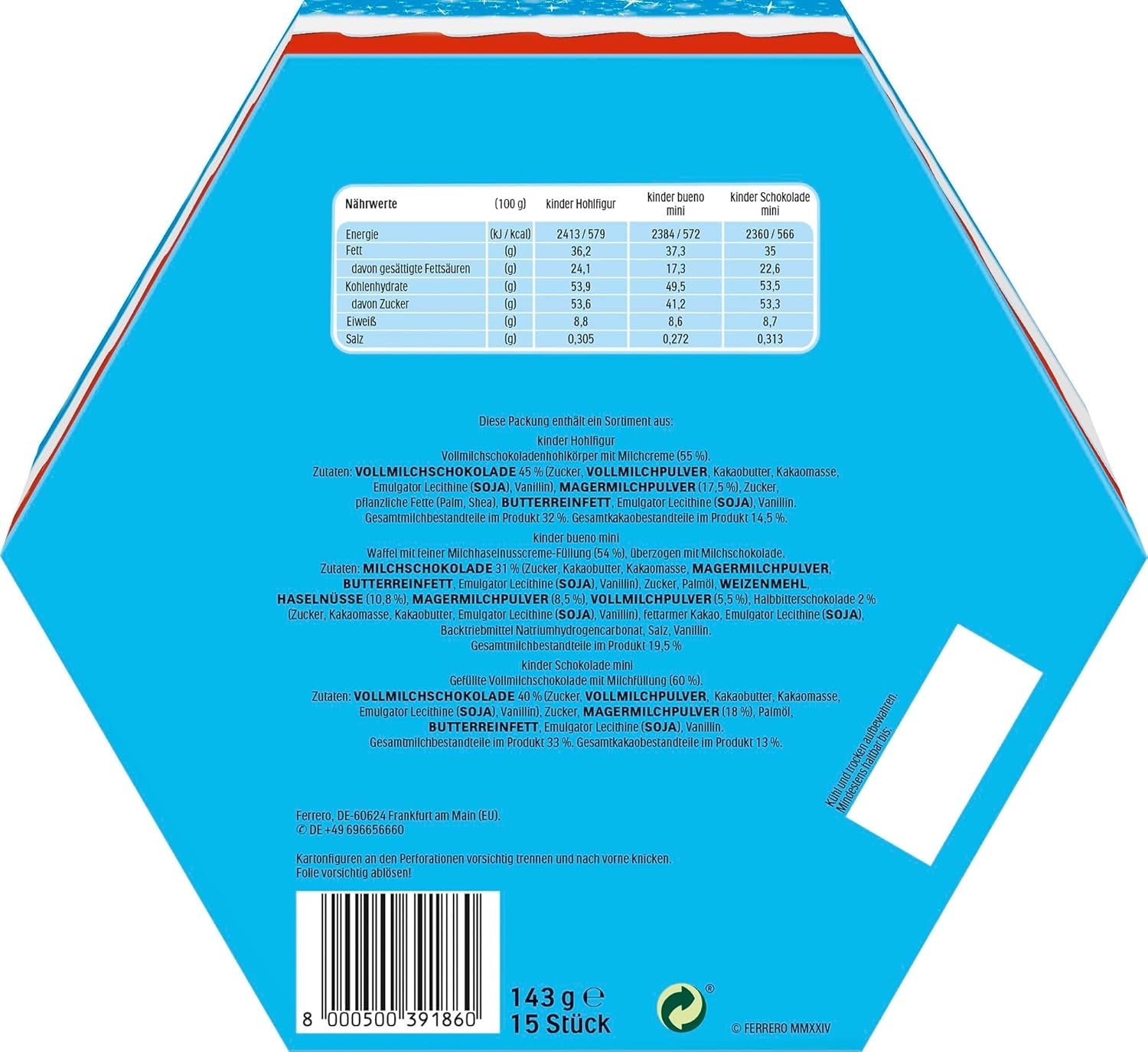 Kinder Mix Kerstbord - heerlijke chocoladespecialiteiten uit het Kinder assortiment - 143g