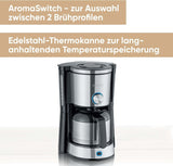 SEVERIN "TypeSwitch" espressomachine met thermische karaf, AromaSwitch voor keuze tussen 2 zetprofielen, koffiezetapparaat voor maximaal 10 kopjes, 1000W, geborsteld roestvrij staal-zwart, KA 4845