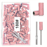 BLESWIN 100 stuks kleine schuurbanden voor nagelboren, fijn 240 korrel met 2 stuks 3 mm boren, mini-schuurbanden voor het polijsten van natuurlijke nagels en het reinigen van nagelriemen voor voorbereiding, roze