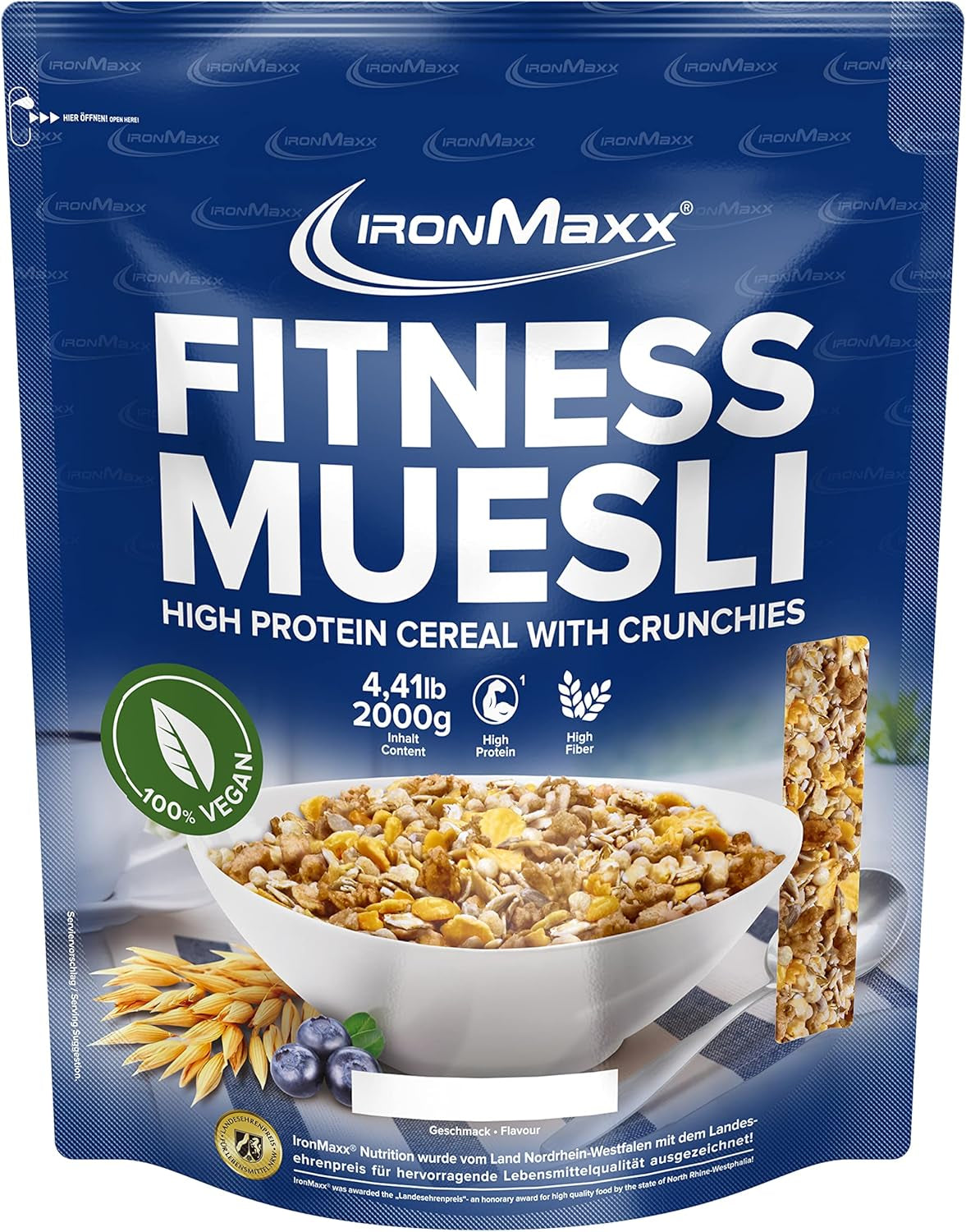IronMaxx Fitness Muesli - Koekjes & Crème, zak van 2 kg | Eiwitrijke vegan muesli met knapperige inhoud | Laag in suiker en hoog in vezels