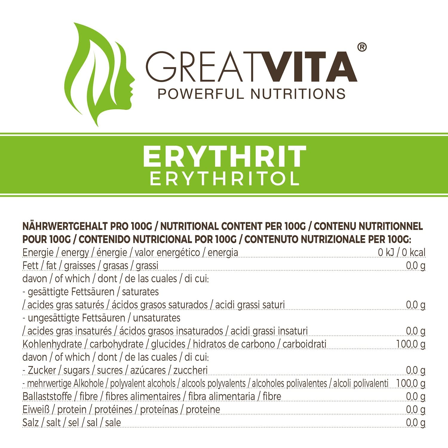 Greatvita Erythritol 1000 G | Kalorienfreie Süßungsmittel & Zucker-Alternatief | Zahnfreundlich, Gut Löslich & Glutenvrij | Ideaal voor getränke, desserts en zoetstoffen Naty Shop