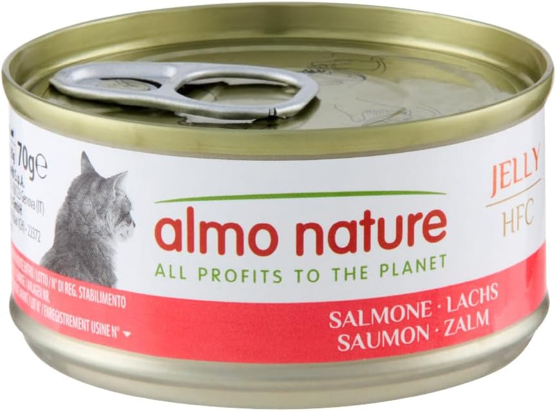 Almo Nature HFC Jelly - Nassfutter für ausgewachsene Katzen - Lachs - Menselijke kwaliteit, glutenvrij en monoproteïne - 6 x 70 g